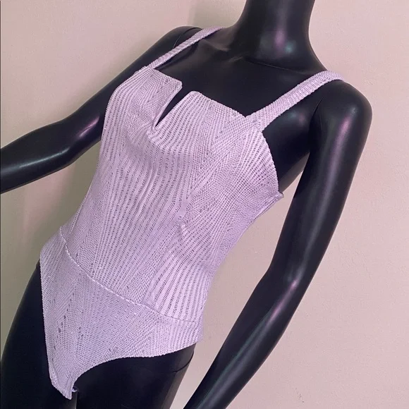 Haute Monde Lavender Textured Bodysuit with V-Notch - Picture 4 of 13